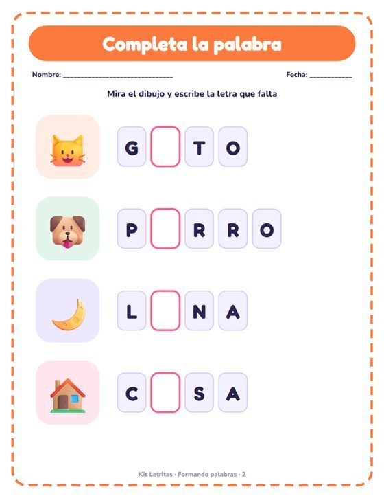 Ficha completa la palabra